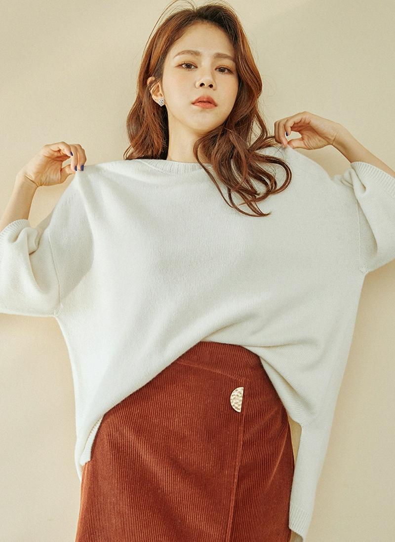 カシミヤ混5分丈ドロップニット