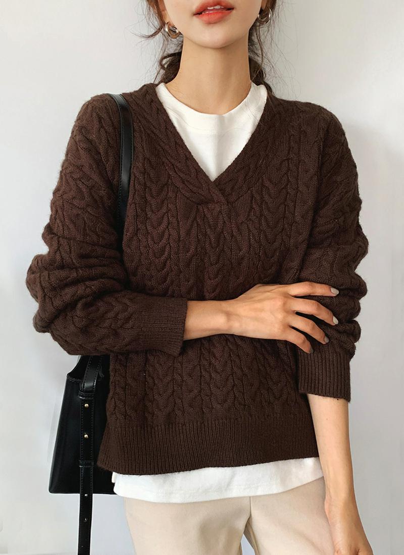 Vネックツイストニット・全3色