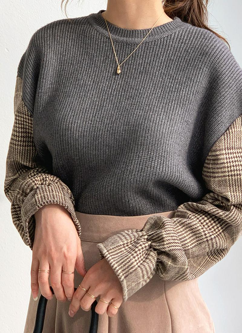 チェックスリーブニット・全3色