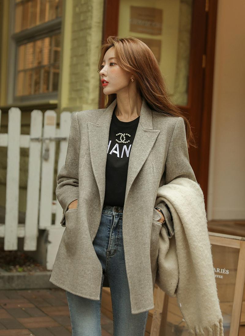 ベルト付ウールブレンドジャケット