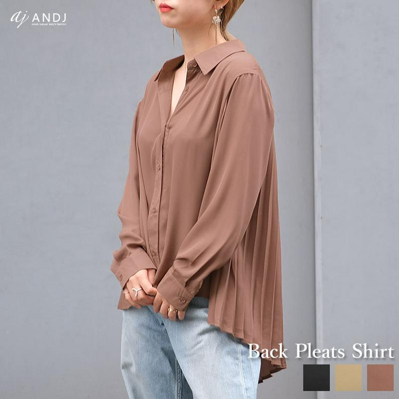【 SALE 】【ネコポス対応】【即納】 ジョーゼット シフォン バック プリーツ シャツ ( 4434 ) | レディース トップス ブラウス 秋 冬 秋冬 長袖 襟付き カジュアル デイリー シンプル オフィス 無地 プリーツ ゆったり 体型カバー おしゃれ シフォン シフォンブラウス 韓国