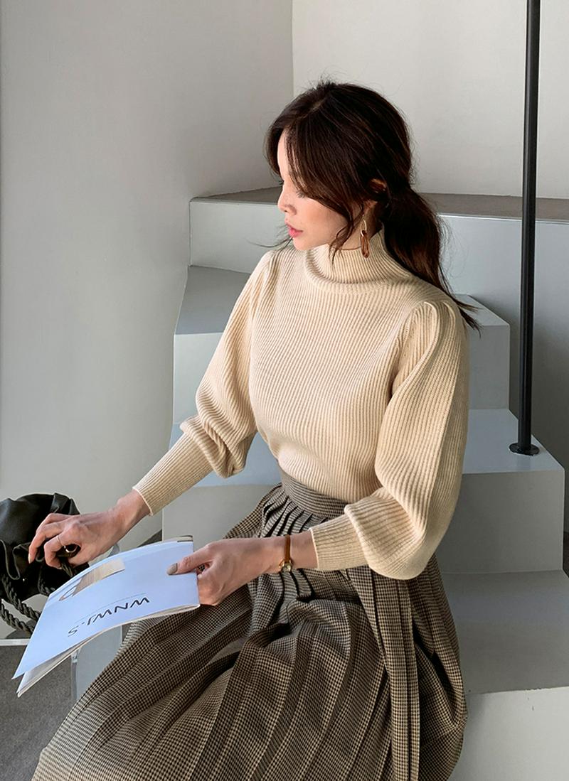 ハイネックパフスリーブニット・全3色