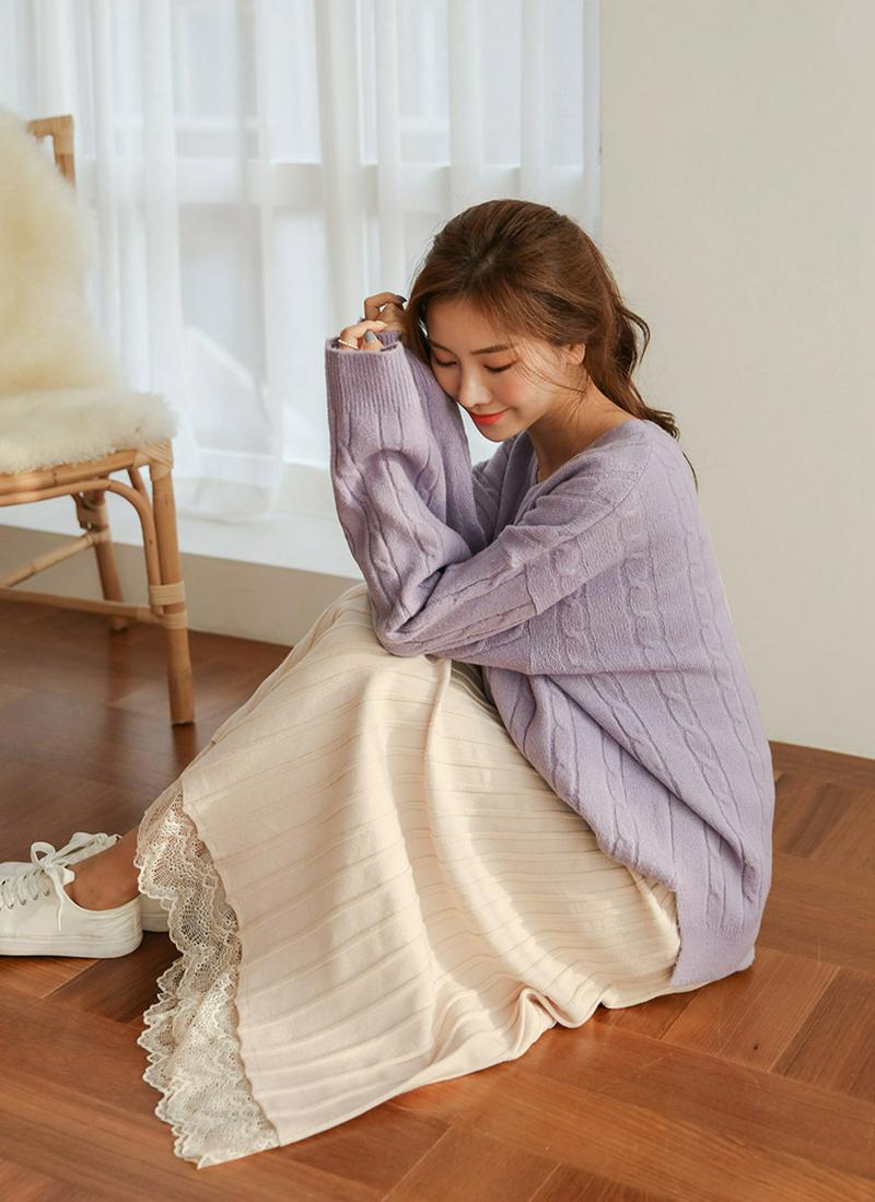 サイドスリットケーブルニット