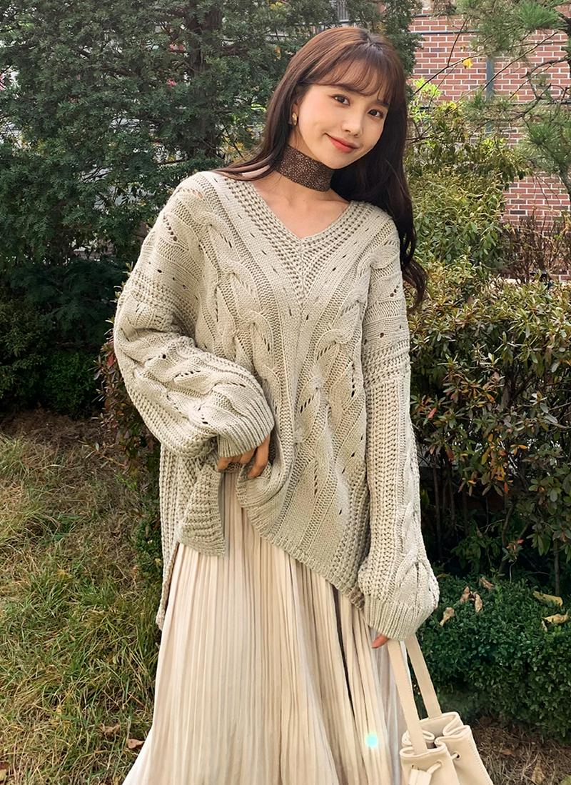 パンチングVネックニット・全4色