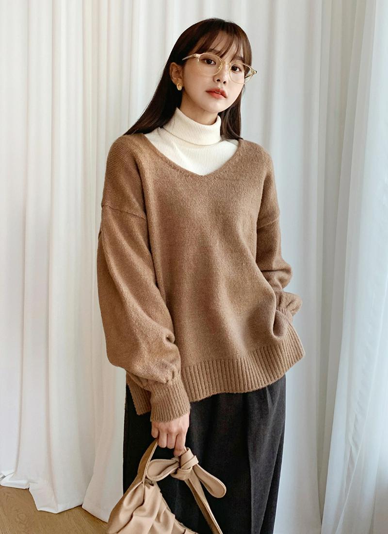 ドロップショルダーVネックニット・全4色