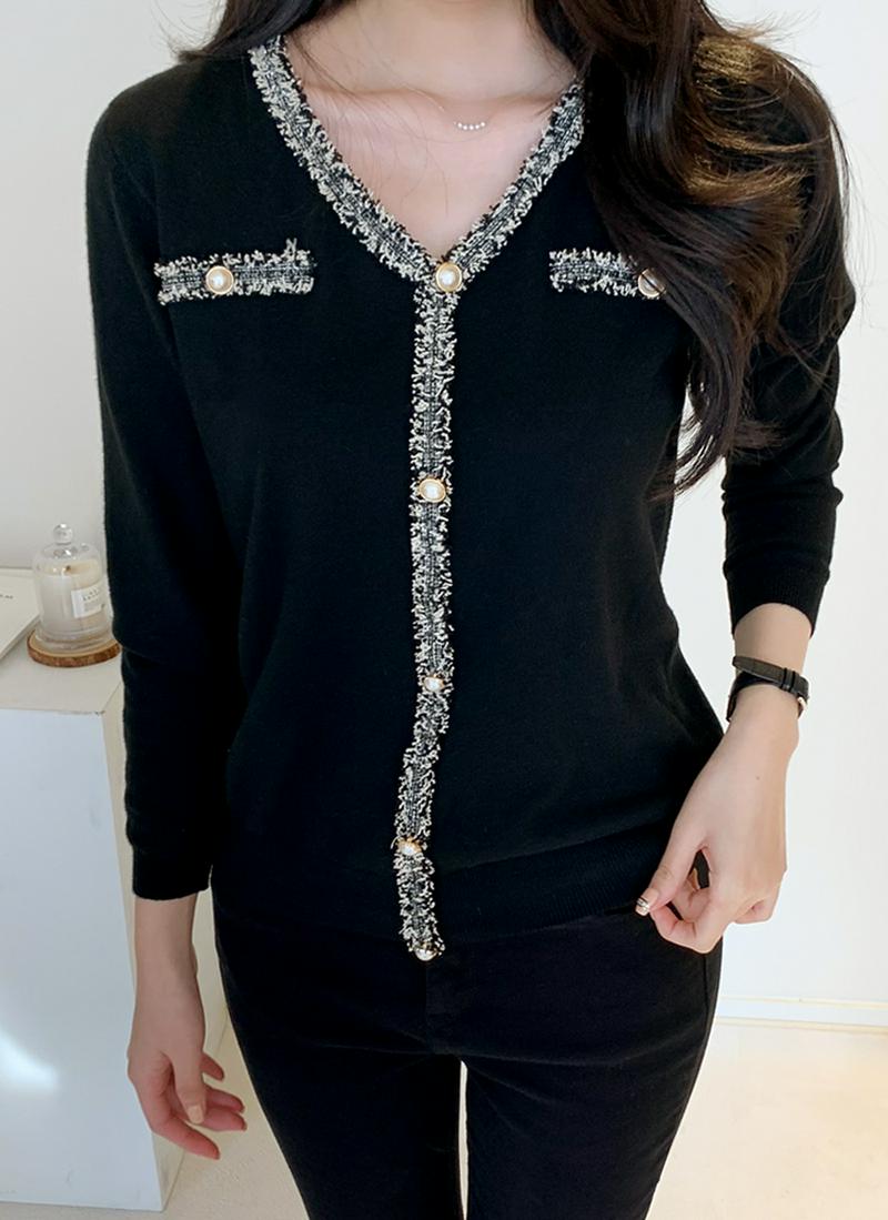 ツイードラインVネックニット