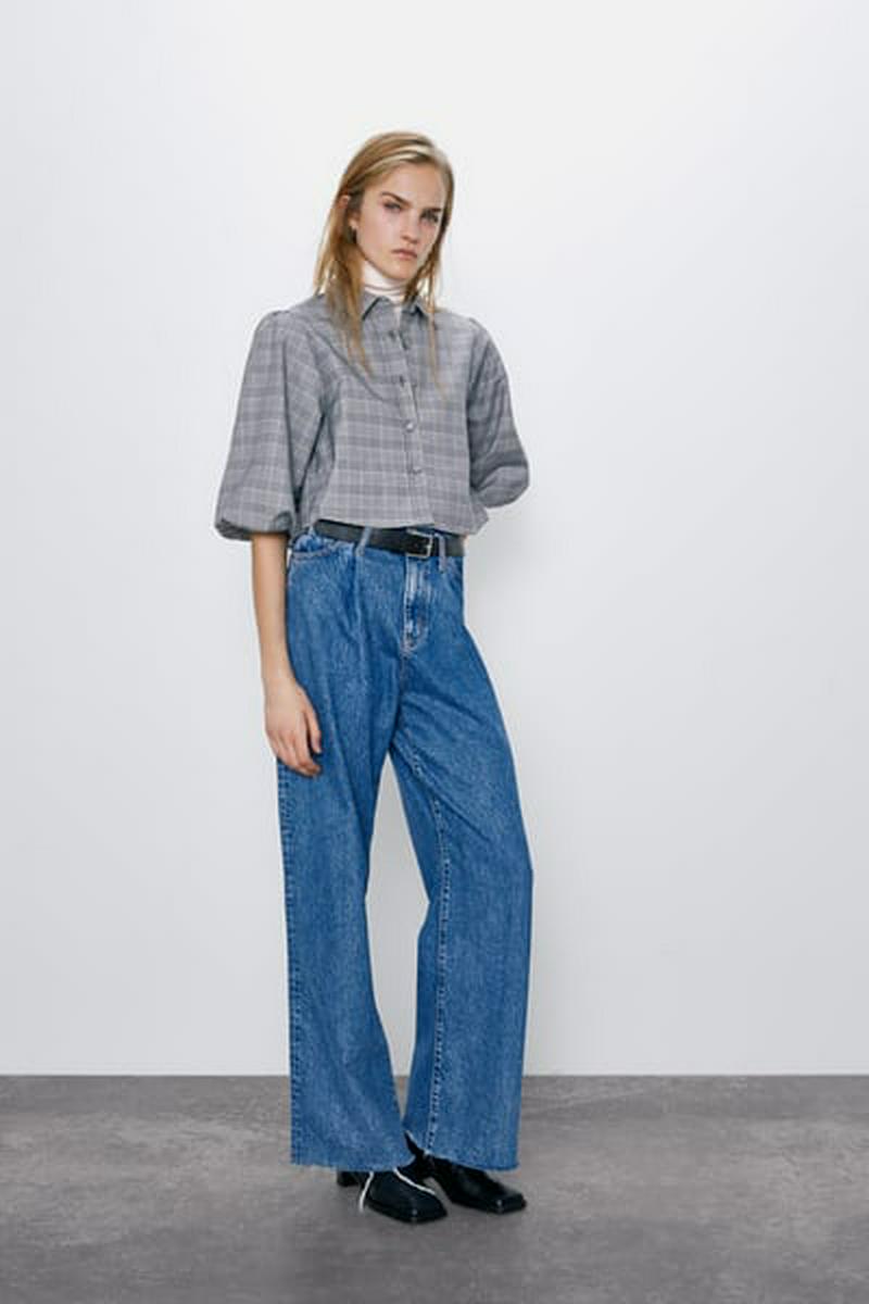 クロップド丈チェック柄シャツ