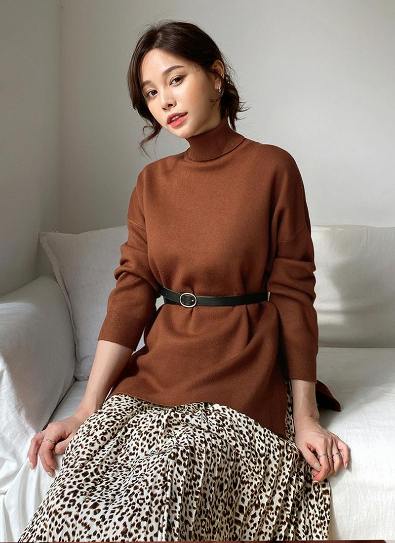 タートルネックスリットニット・全4色