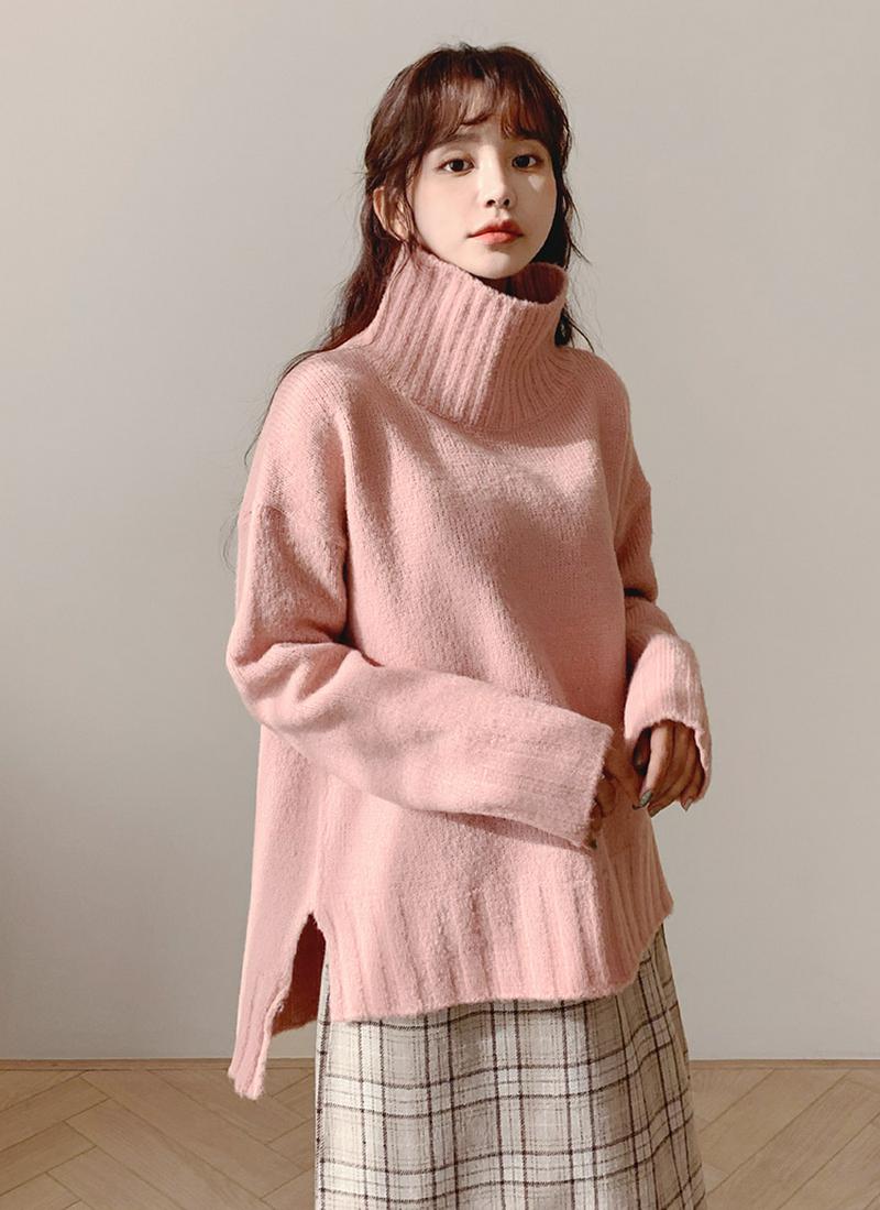 ハイネックスリットヘムニット・全4色