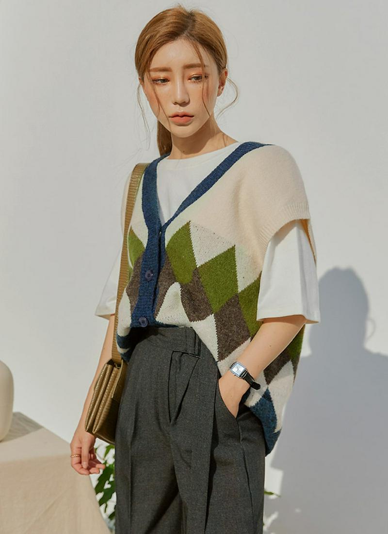 ウール混アーガイルニットべスト