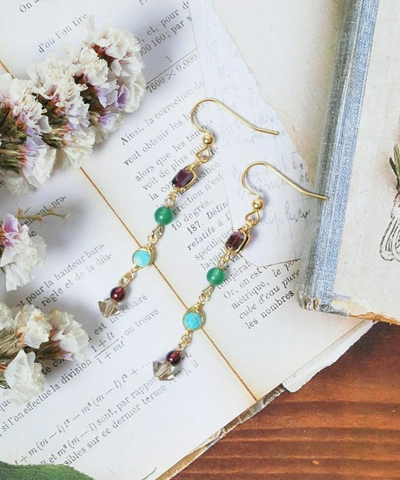 K14GF ガーネット×天然石ビーズピアス