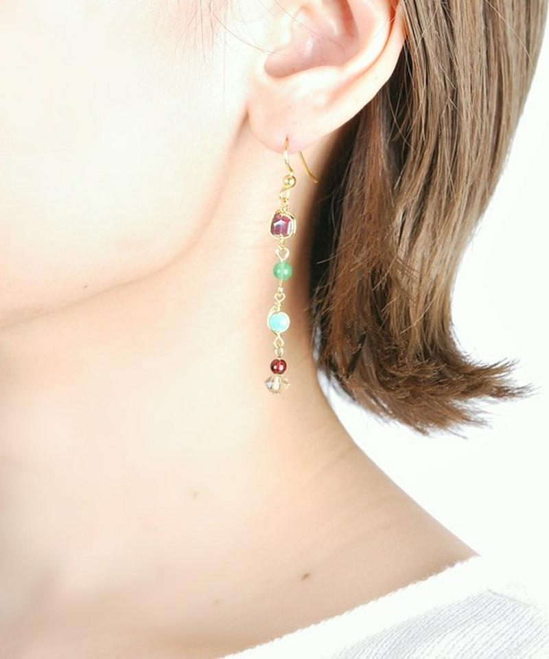 K14GF ガーネット×天然石ビーズピアス