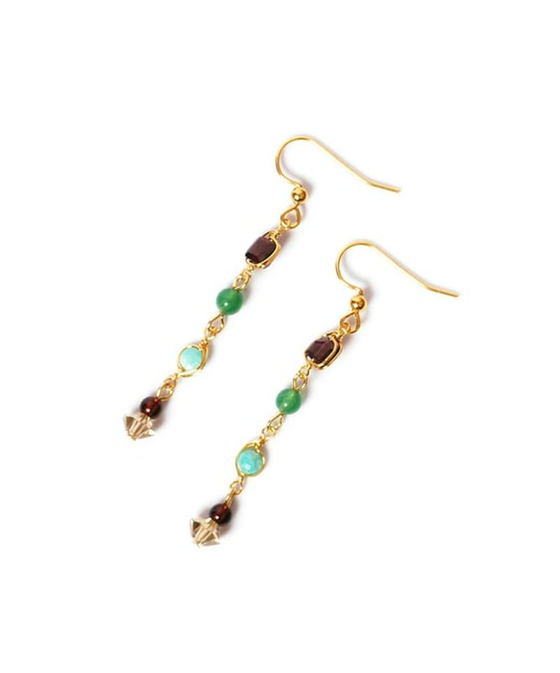 K14GF ガーネット×天然石ビーズピアス