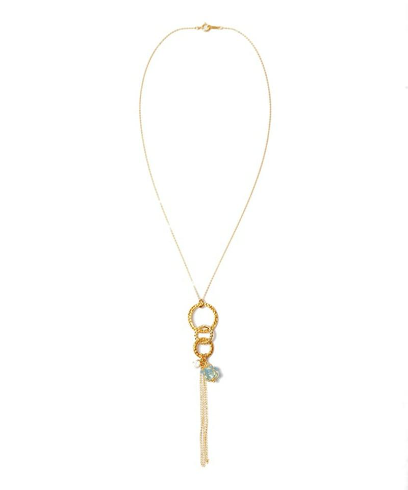K14GF 槌目リング×アクアマリンネックレス