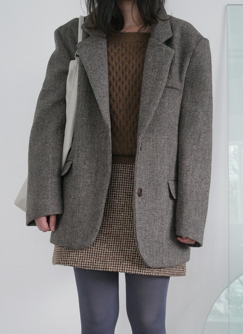 ヘリンボーンシングルウール混ジャケット