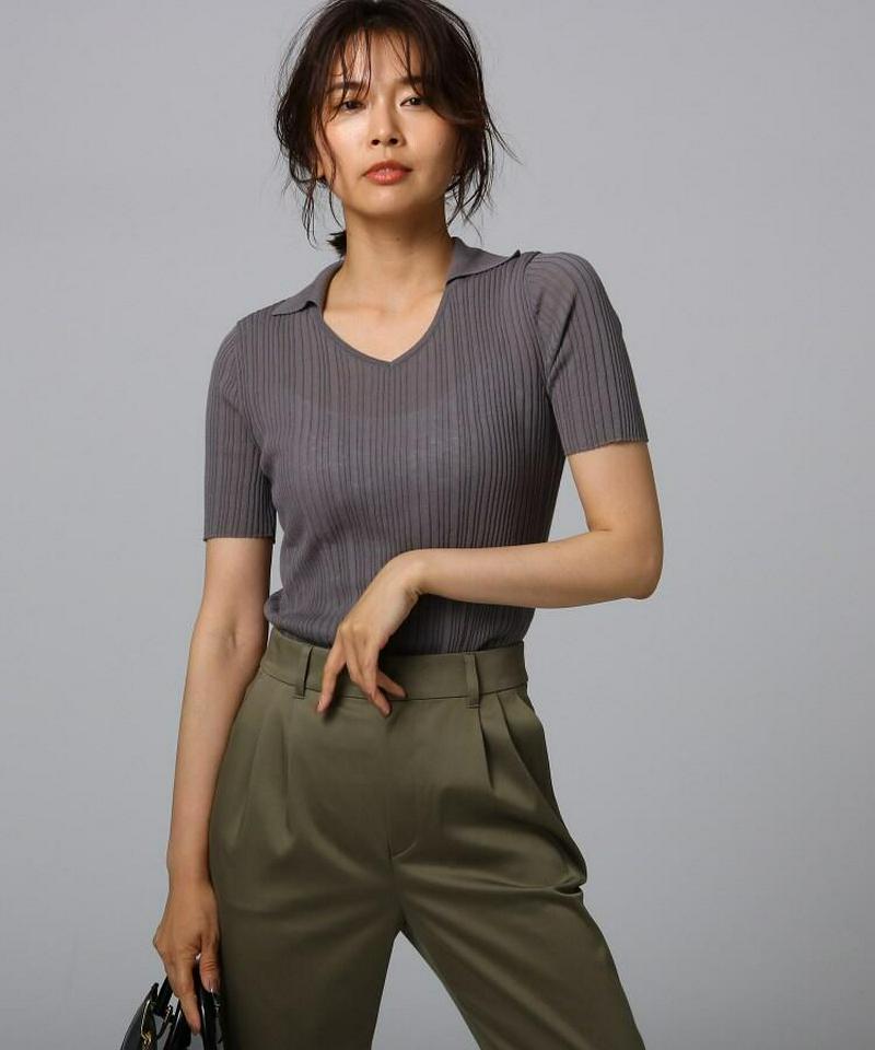 【洗える】麻コットンランダムリブスキッパーニット