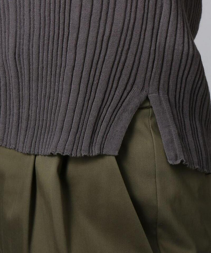 【洗える】麻コットンランダムリブスキッパーニット