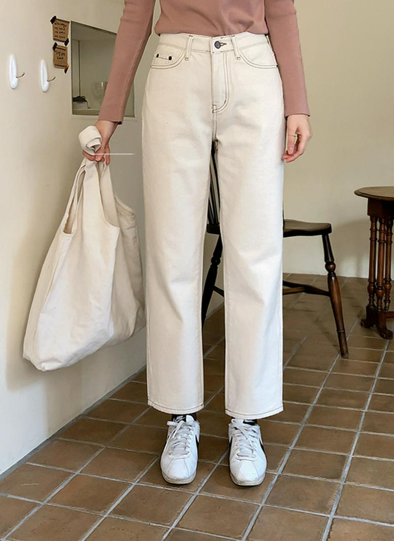 ステッチ裏起毛ストレートパンツ