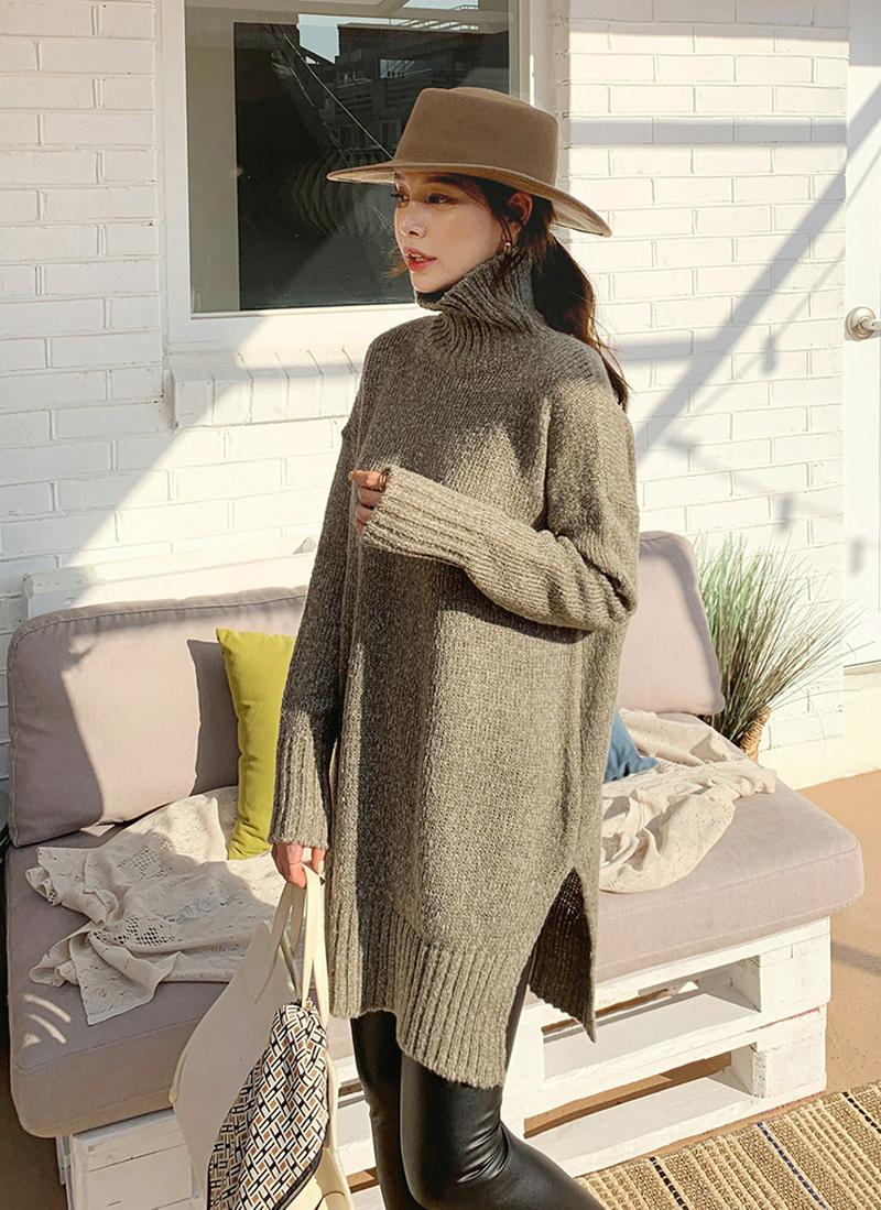 メランジハイネックロングニット・全3色