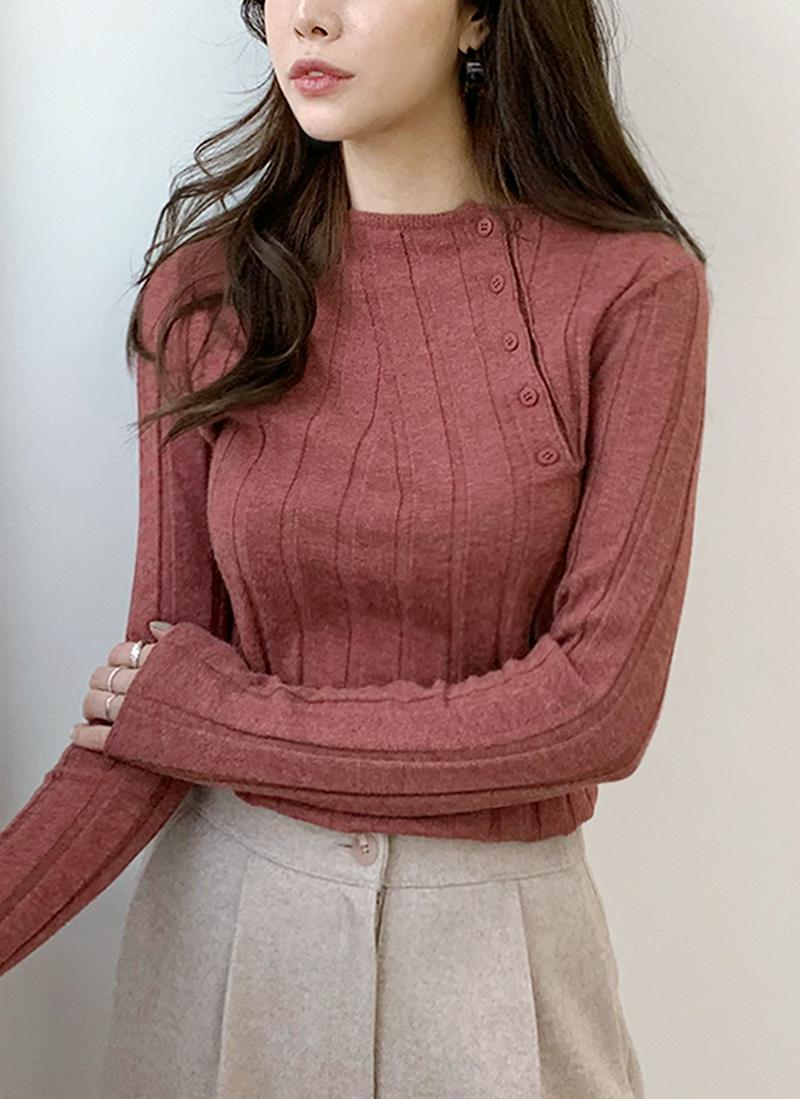 ボタンネックリブニット・全4色