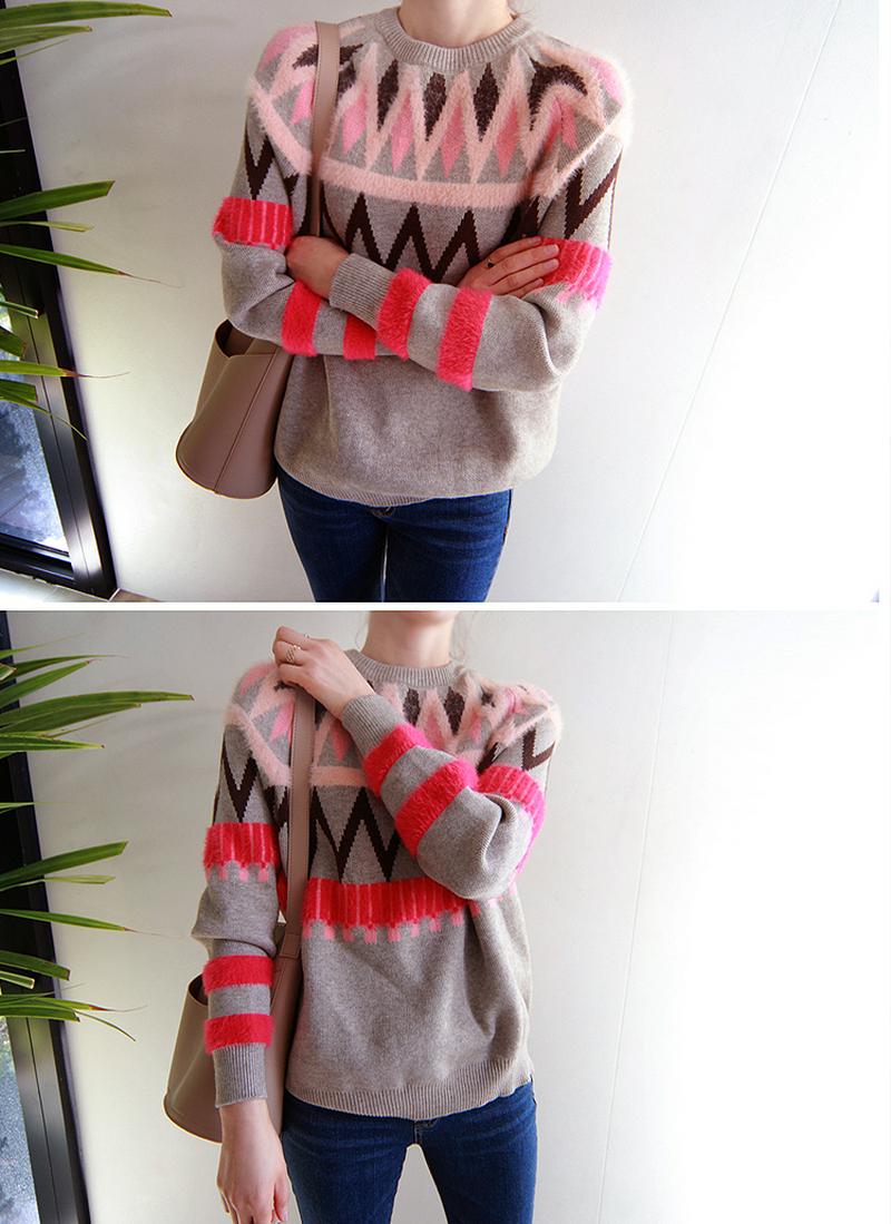 カラフルパターンファーポイントニット