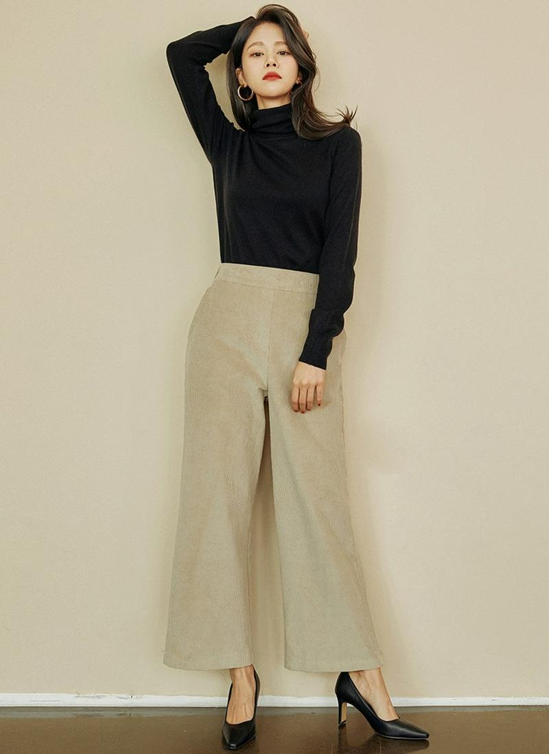 バックゴムワイドコーデュロイパンツ(ベージュ)
