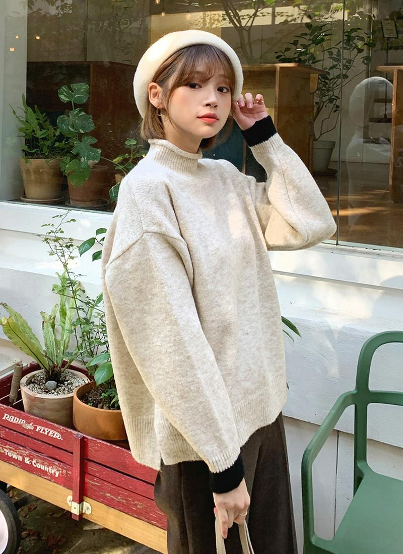 スリーブ配色ハイネックニット・全5色