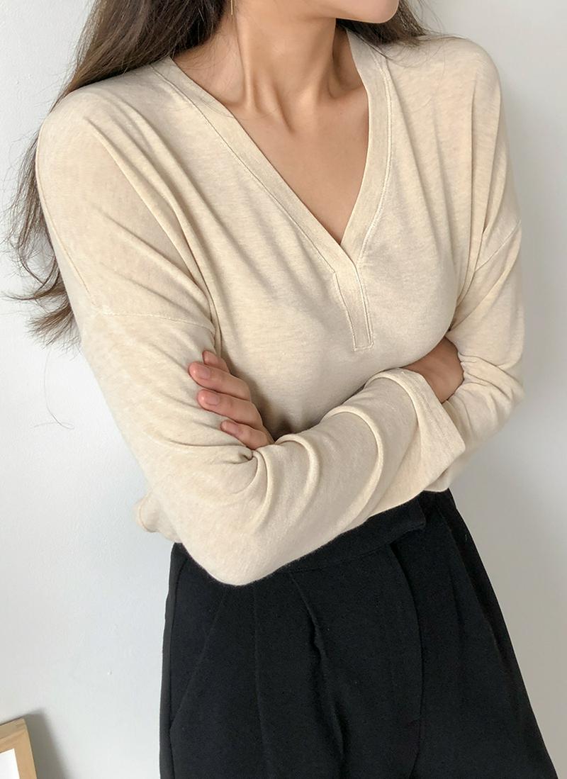 VネックウールブレンドTシャツ