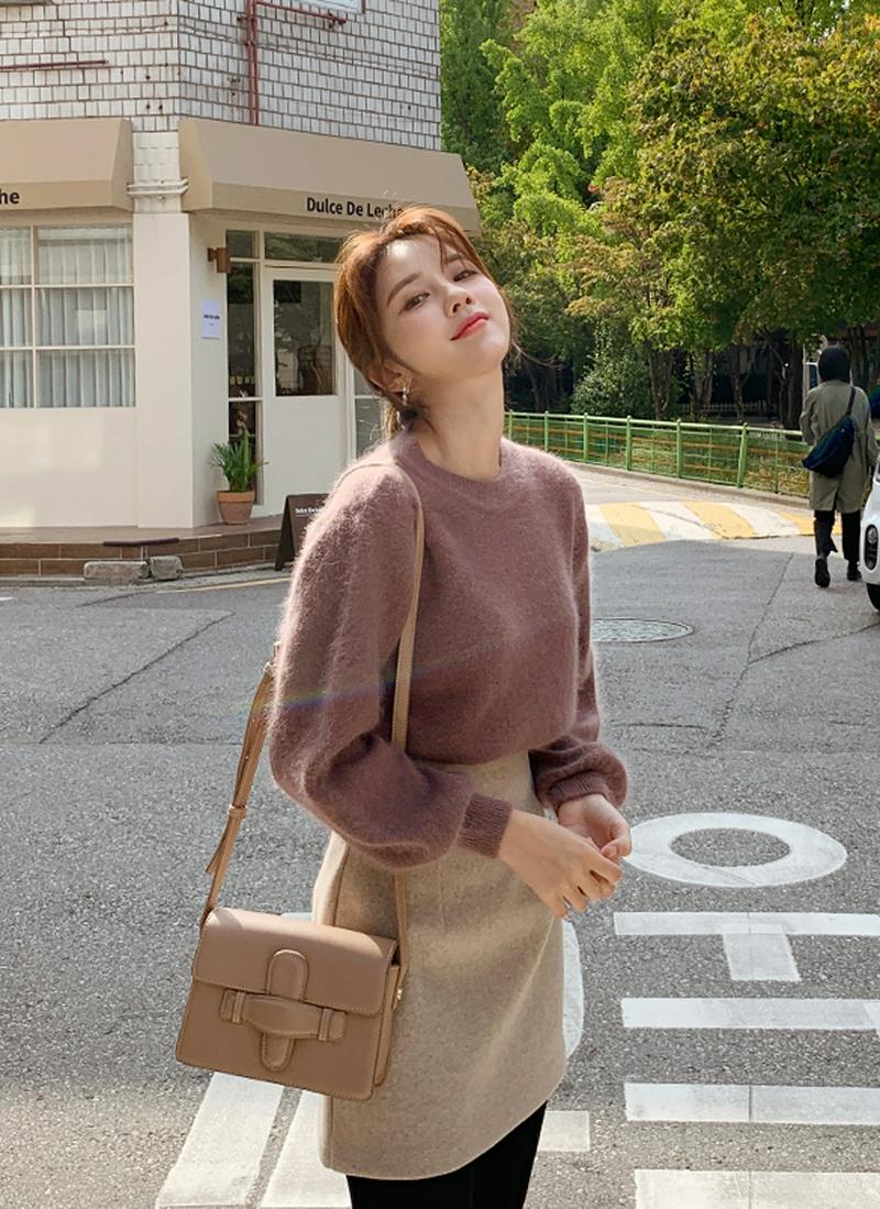 バルーンスリーブアンゴラ混ニット