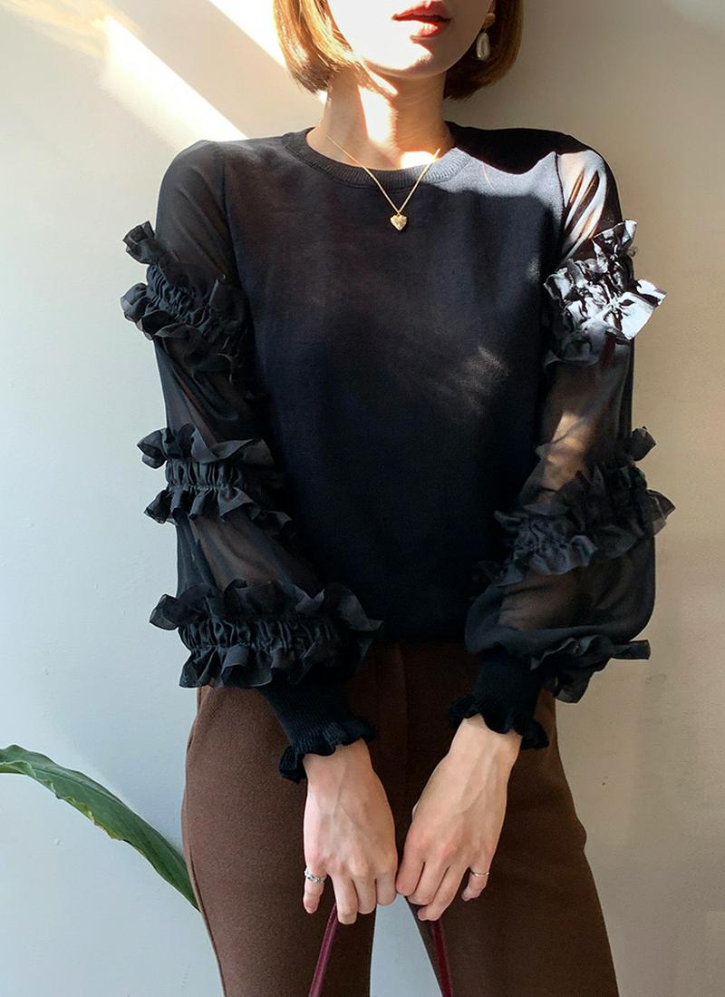 フリルシアースリーブニット・全2色