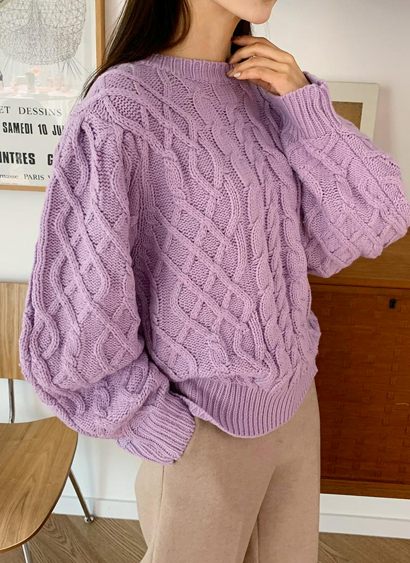 ラウンドネックケーブルニット・全3色