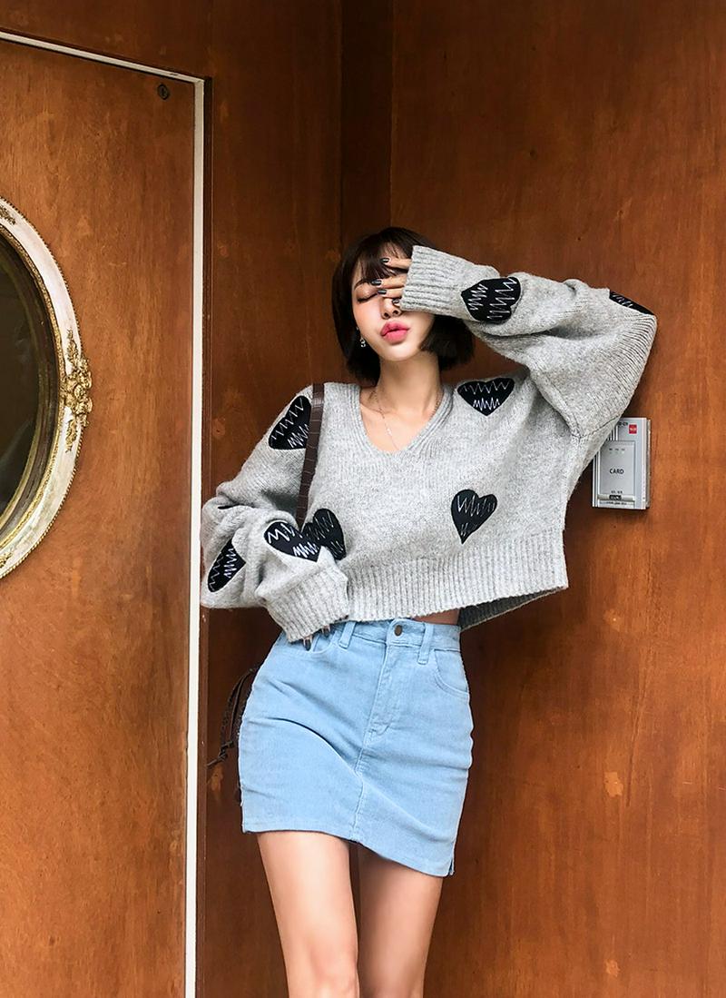 ステッチハートクロップドニット