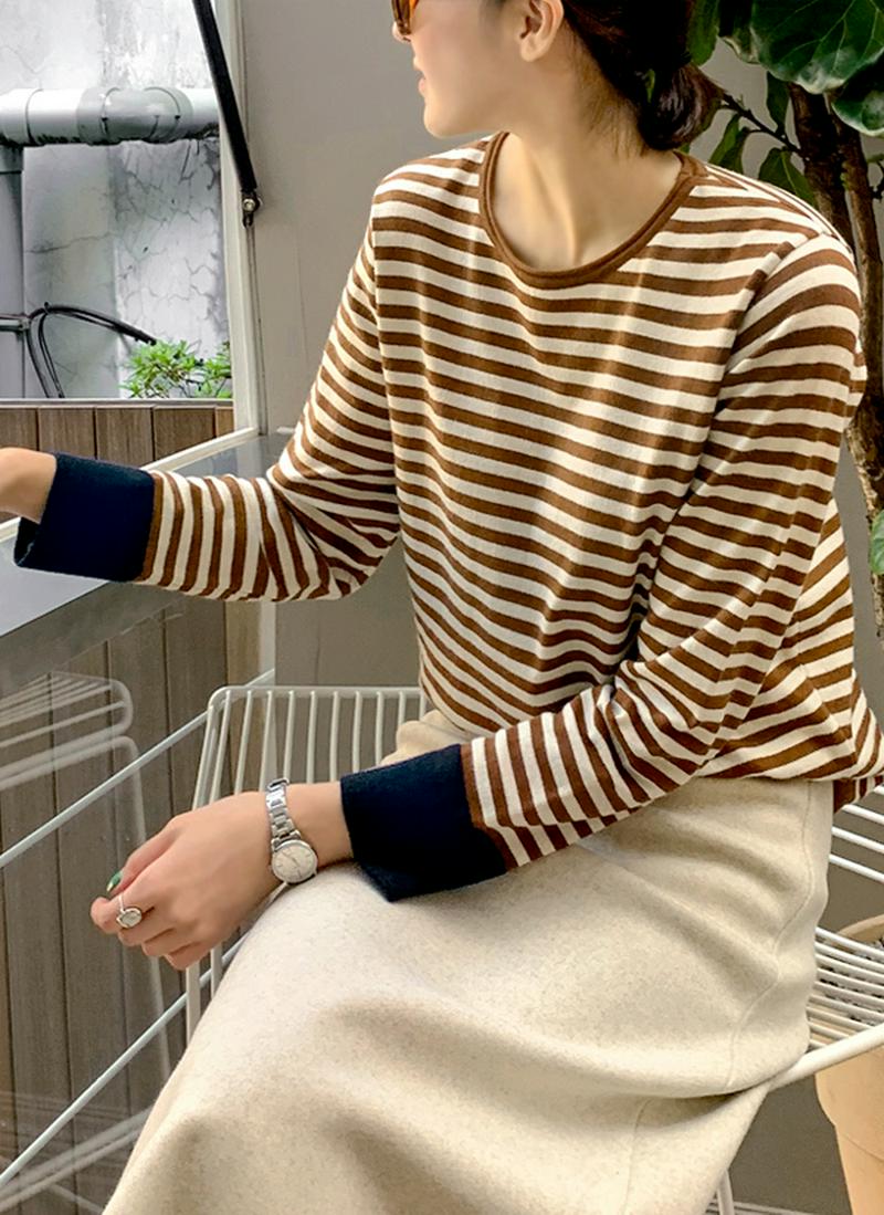 袖カラーポイントボーダーニット