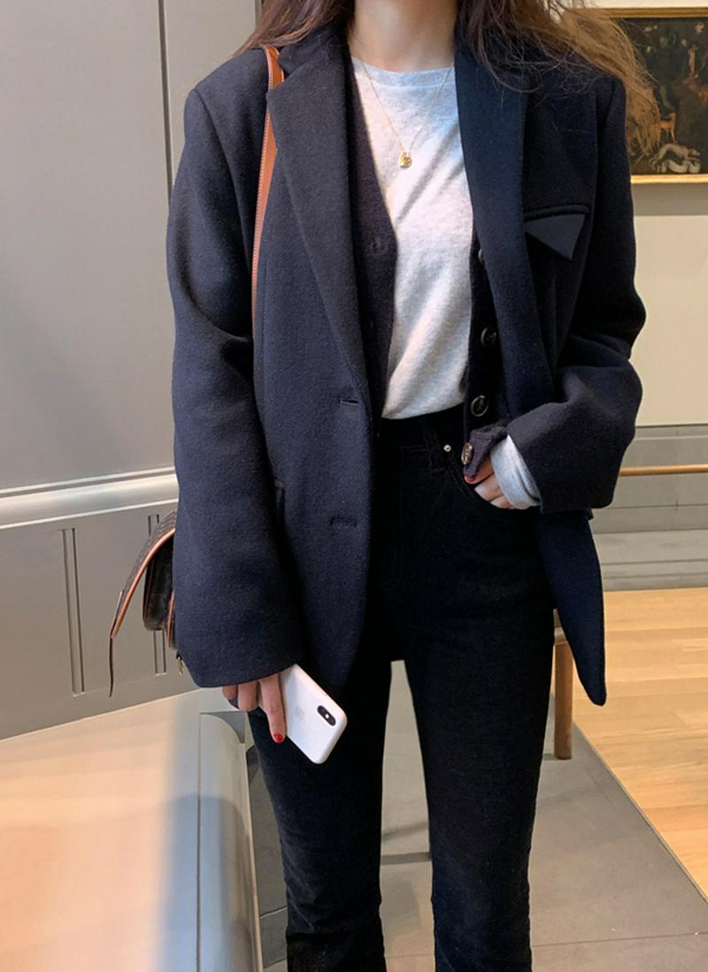 ウールブレンドジャケット(ネイビー)