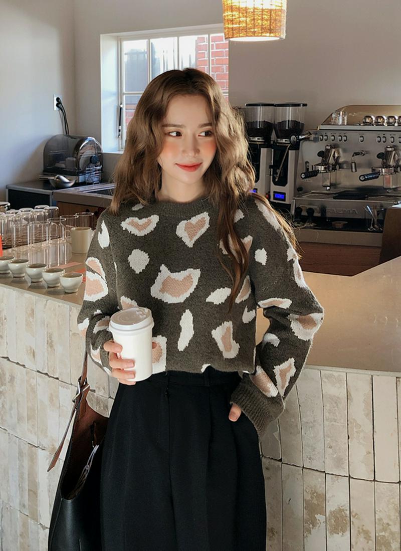 ハートレオパードニット