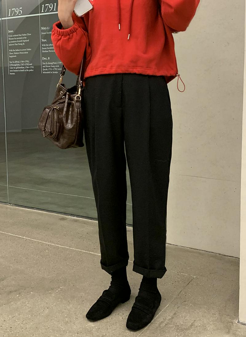 ウールブレンドバックゴムスラックス
