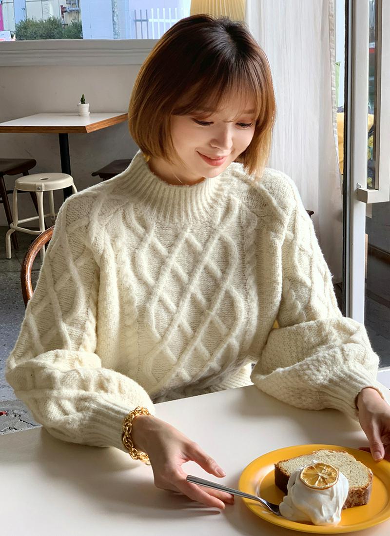 ラグランスリーブケーブルニット・全2色