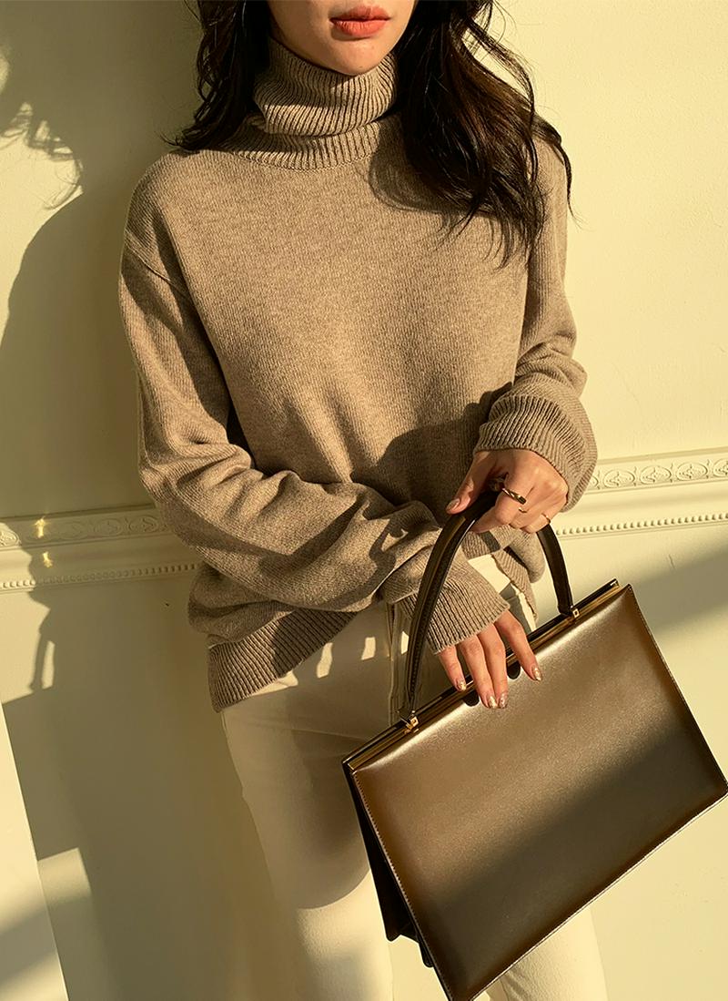 ウール混ハイネックニット