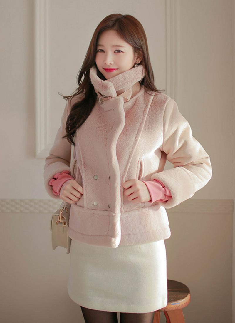 ベルトディテールムートン風ジャケット