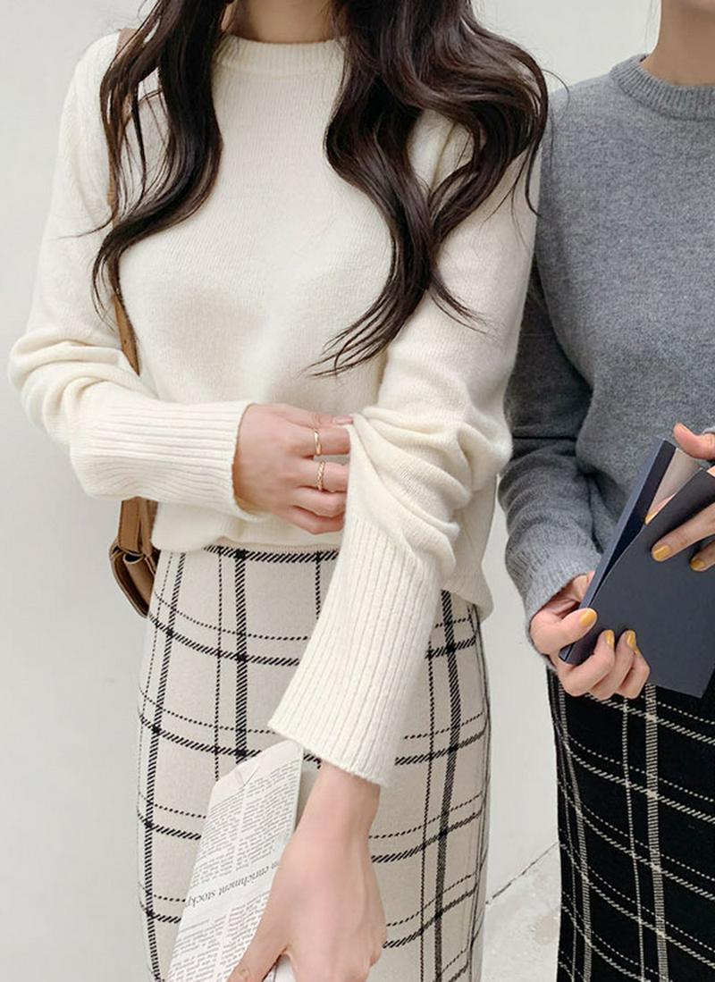 袖ロングリブカシミヤ混ニット