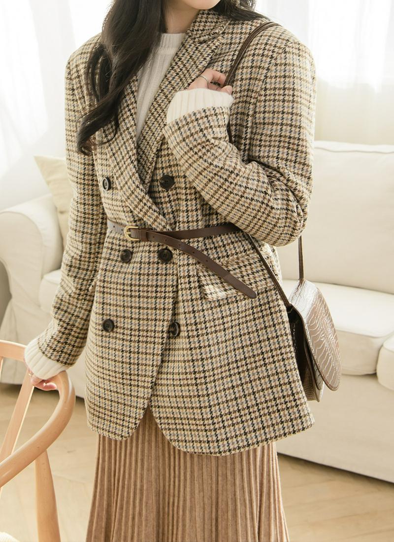 チャック柄ウールブレンドダブルジャケット