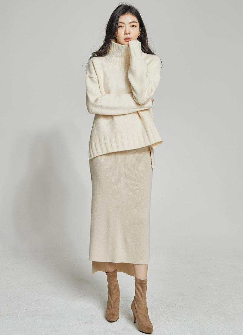 リブハイネックニット