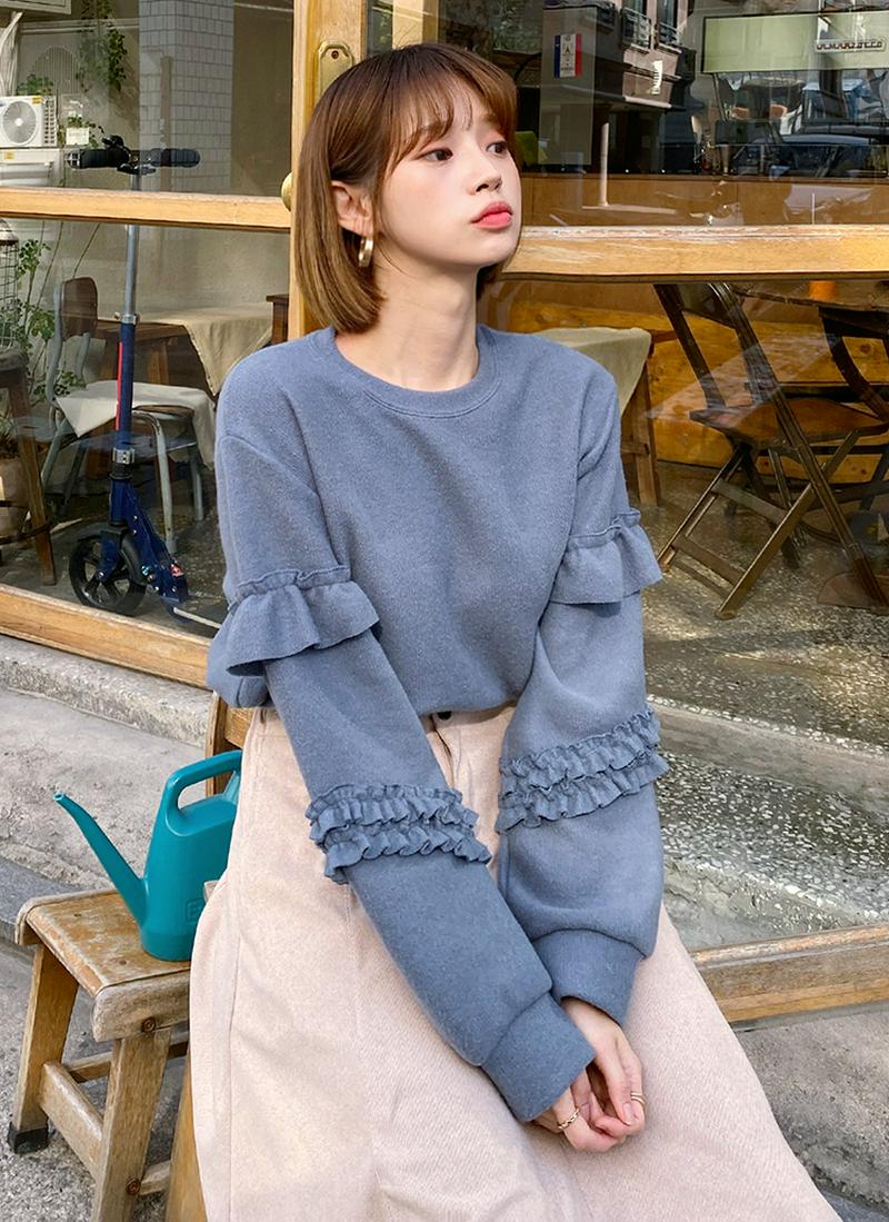 起毛フリルスリーブTシャツ・全3色
