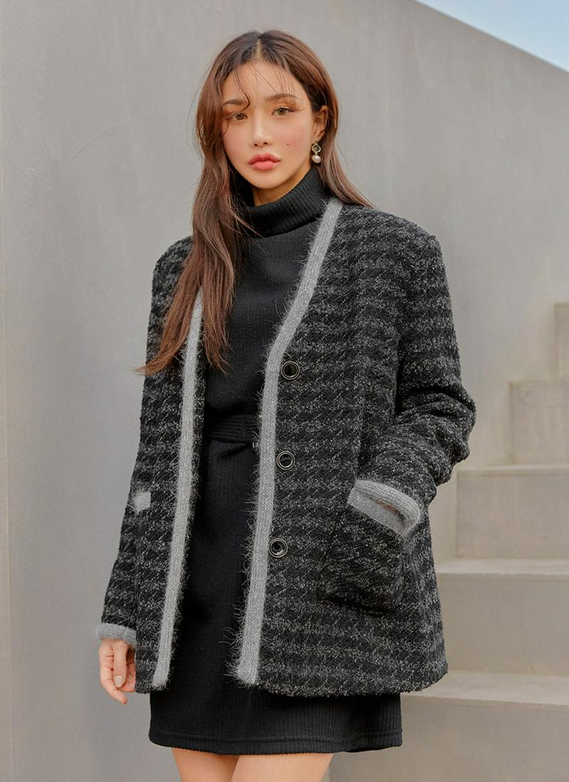 ウール混ハウンドトゥースジャケット