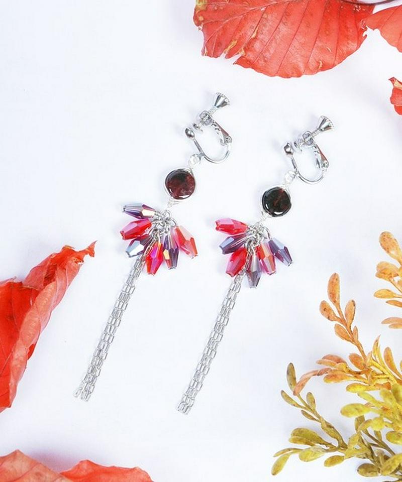 ガーネット×タッセルイヤリング（シルバー）