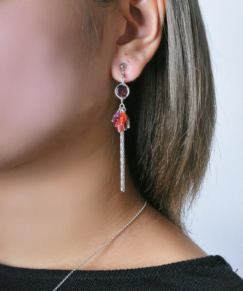 ガーネット×タッセルイヤリング（シルバー）