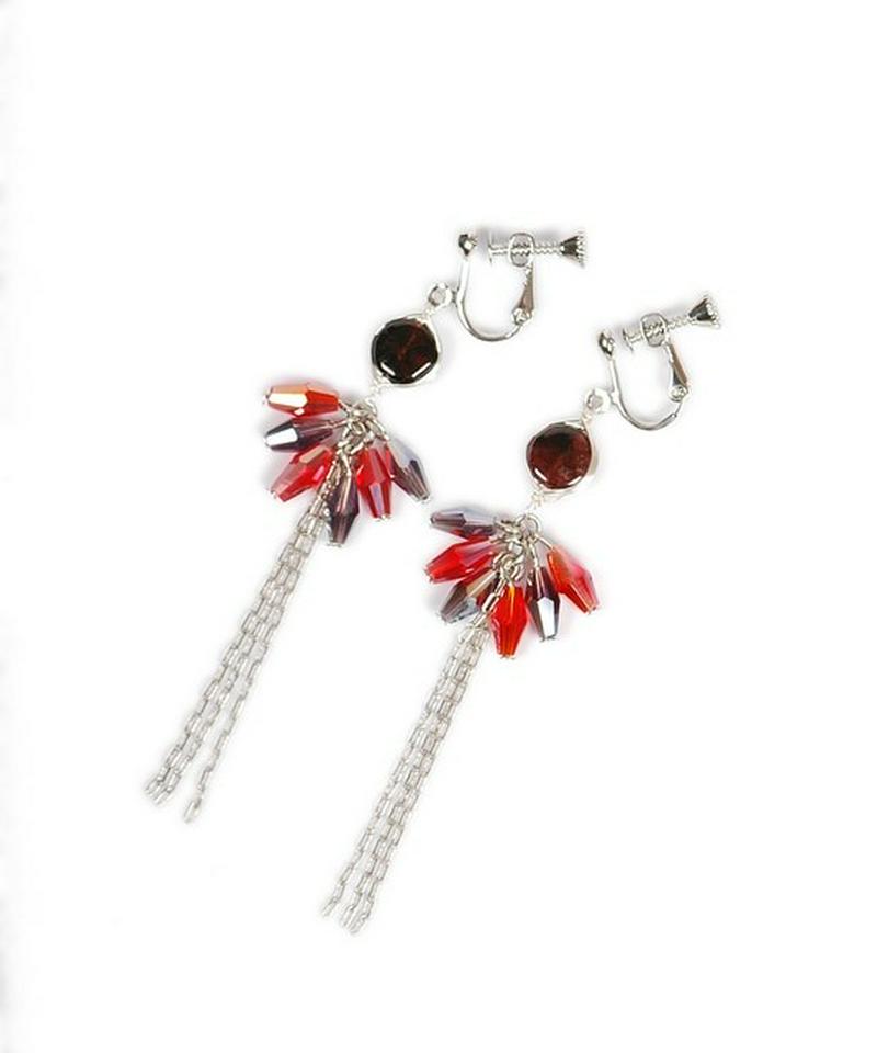 ガーネット×タッセルイヤリング（シルバー）