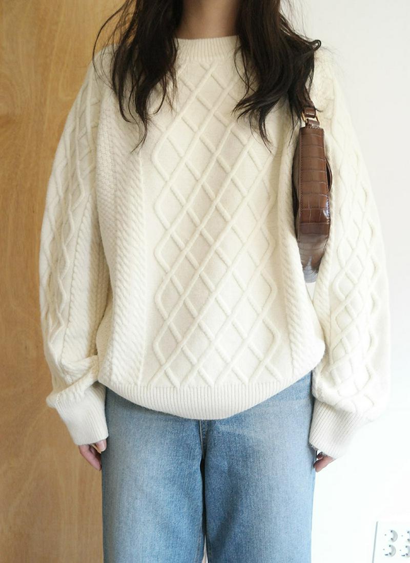 ウールブレンドダイヤパターンニット