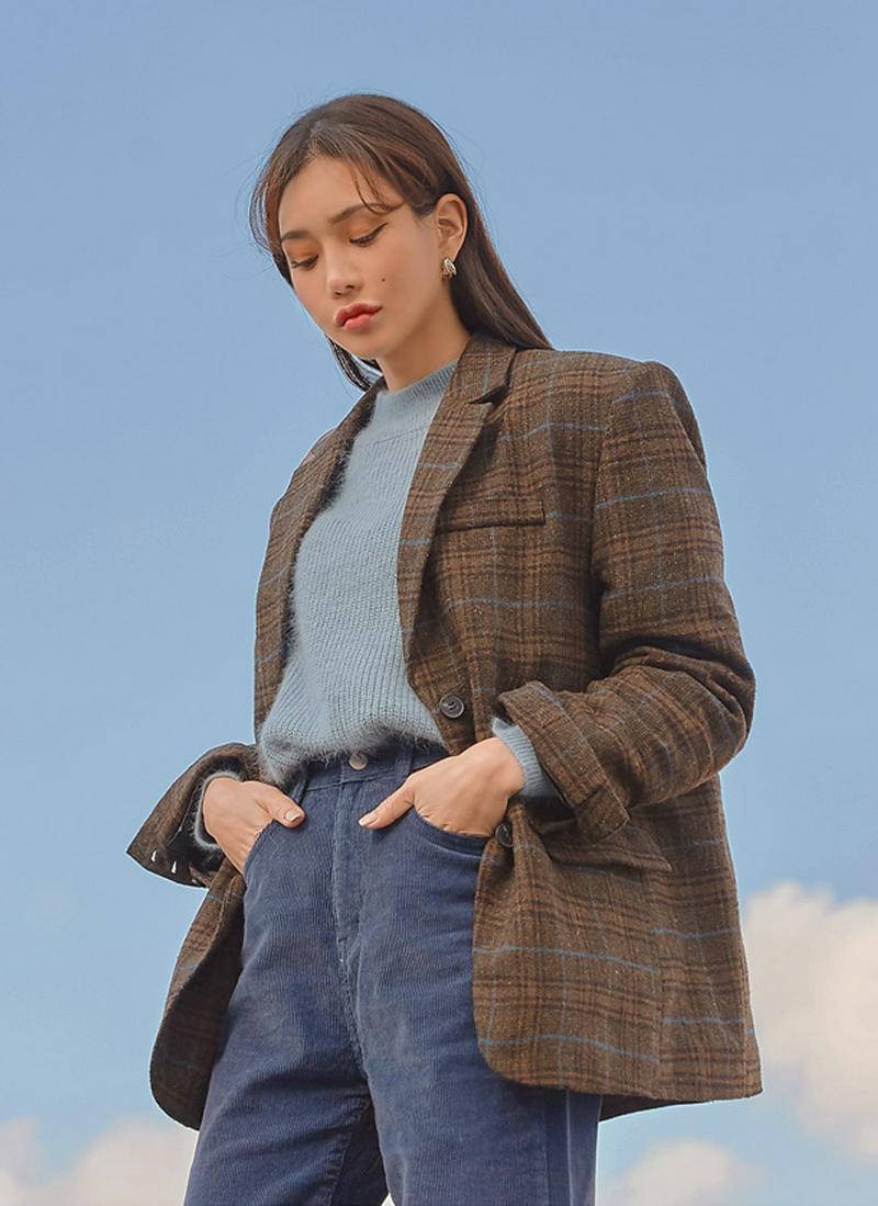 配色チェックシングルジャケット