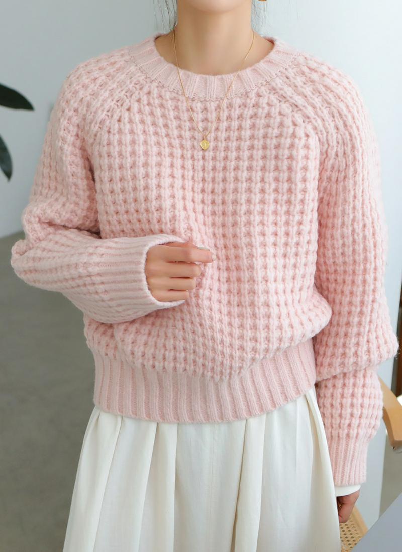 クロップドワッフルニット